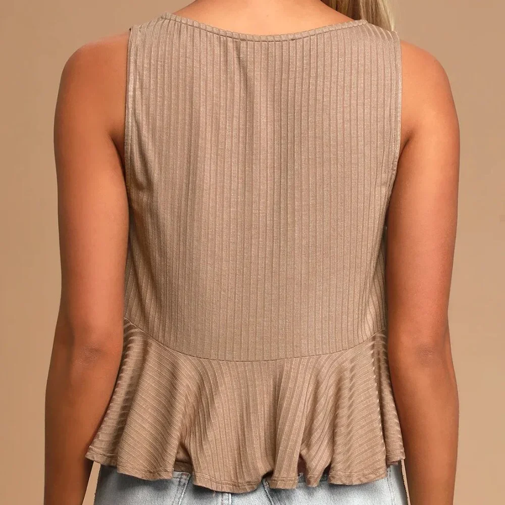 3-for-1!! Lulu's Ribbed V-Neck Ruffled Cropped Tank Tops - Picture 7 of 14